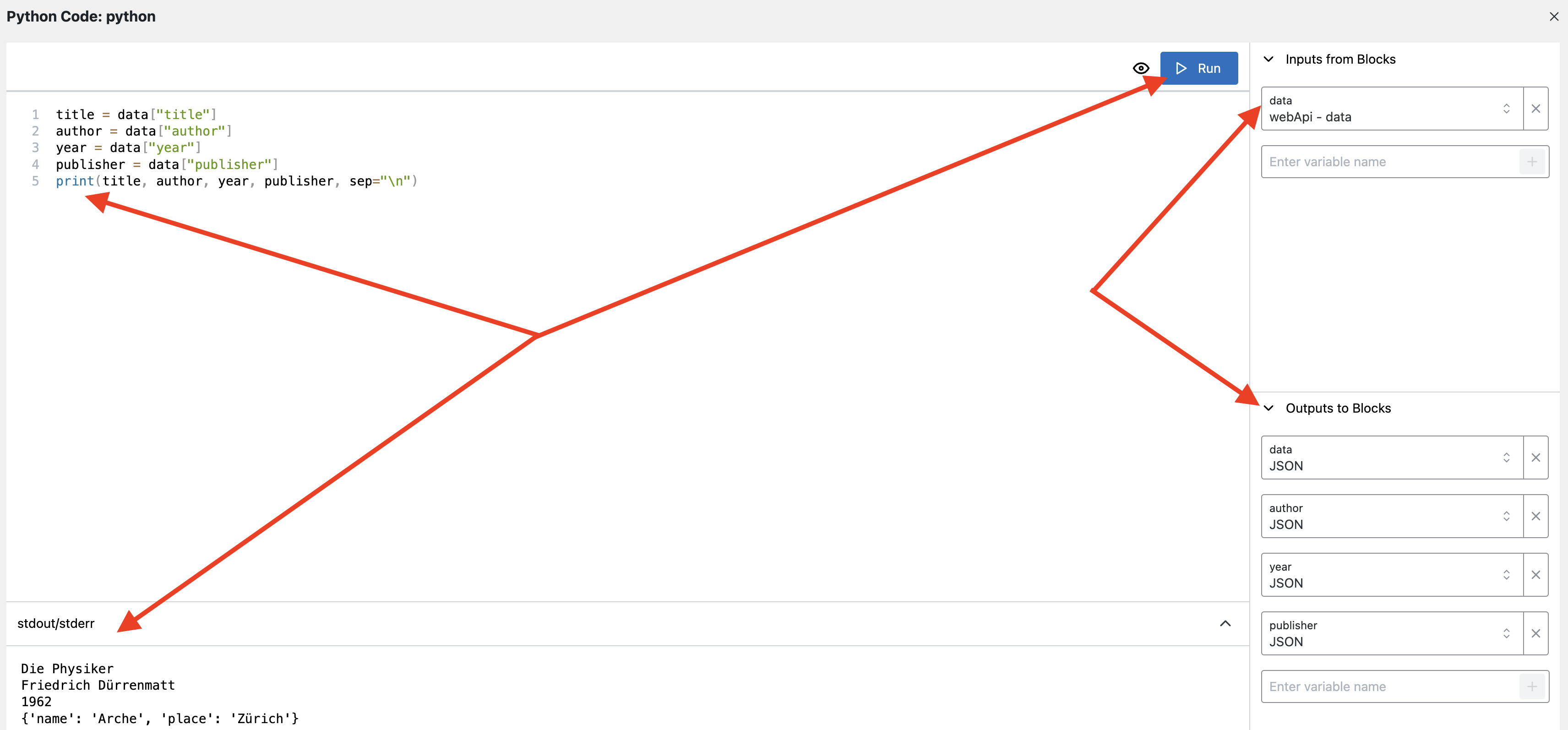 Extended view of Python block